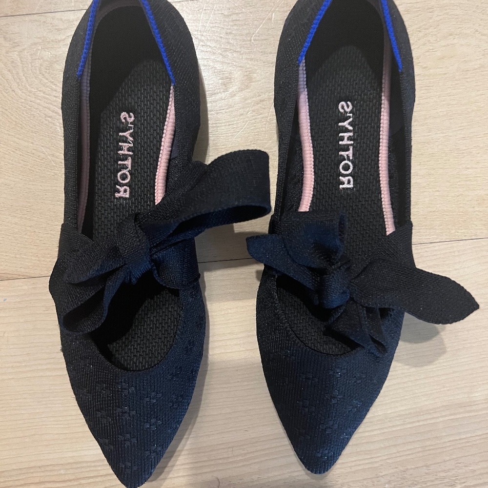 Rothy's The Mary Jane Black Knit Ballet Flat Point Tie Shoes Women’s US 8